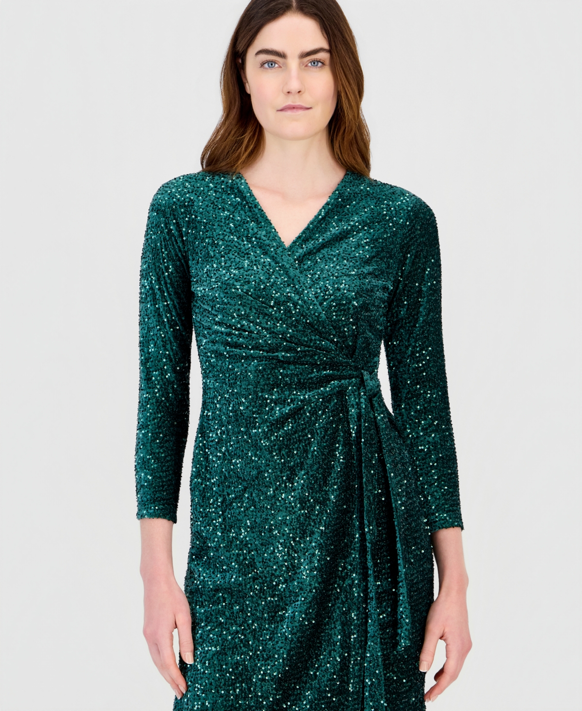 Anne Klein Women's Classic Velvet Sequin Faux-Wrap Dress