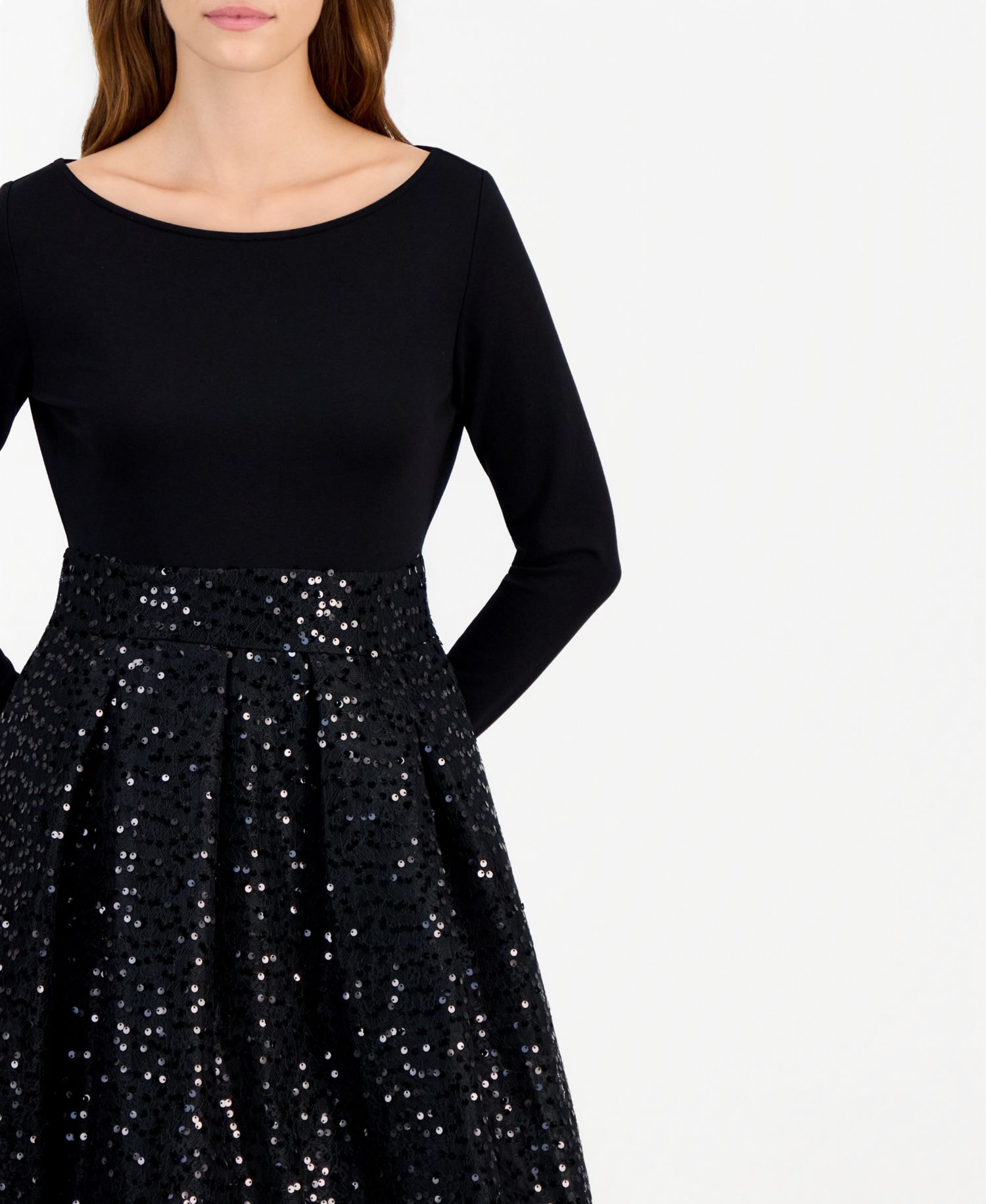 Women's Serentiy Boat Neck Long-Sleeve Sequin Dress