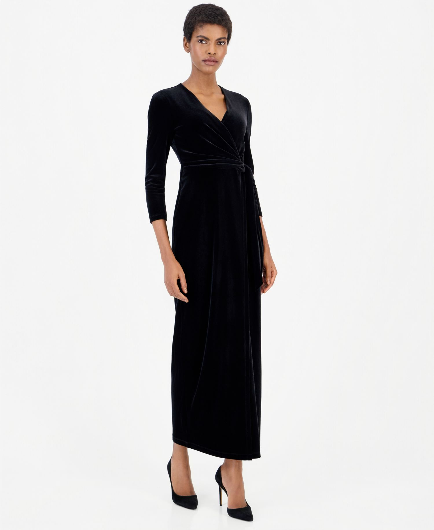 Women's Faux-Wrap Maxi Velvet Gown
