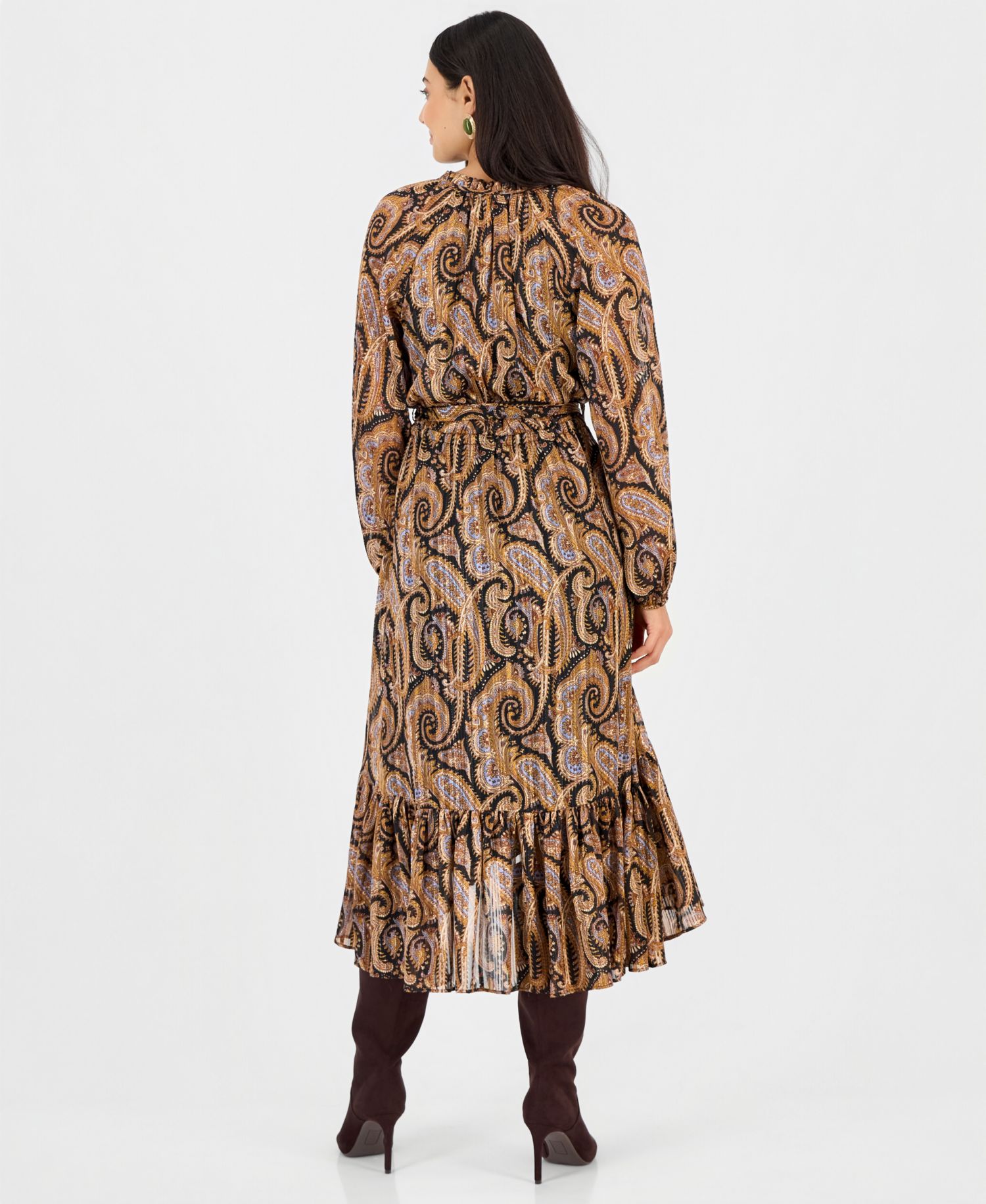 Petite Long-Sleeve High-Low Chiffon Dress