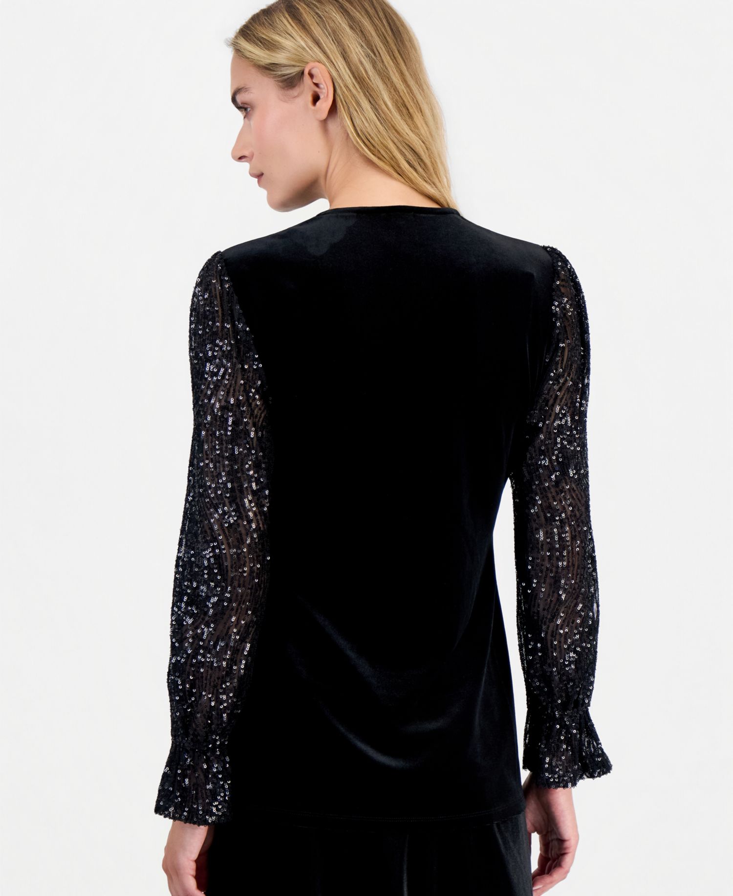 Women's Long-Sleeve Ruffle-Cuff Wrap Blouse