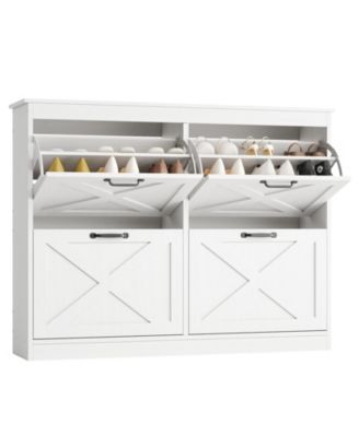 Shoe Cabinet with Flip Drawers - Narrow Freestanding Entryway Shoe Storage Organizer for Hallway Foyer Mudroom