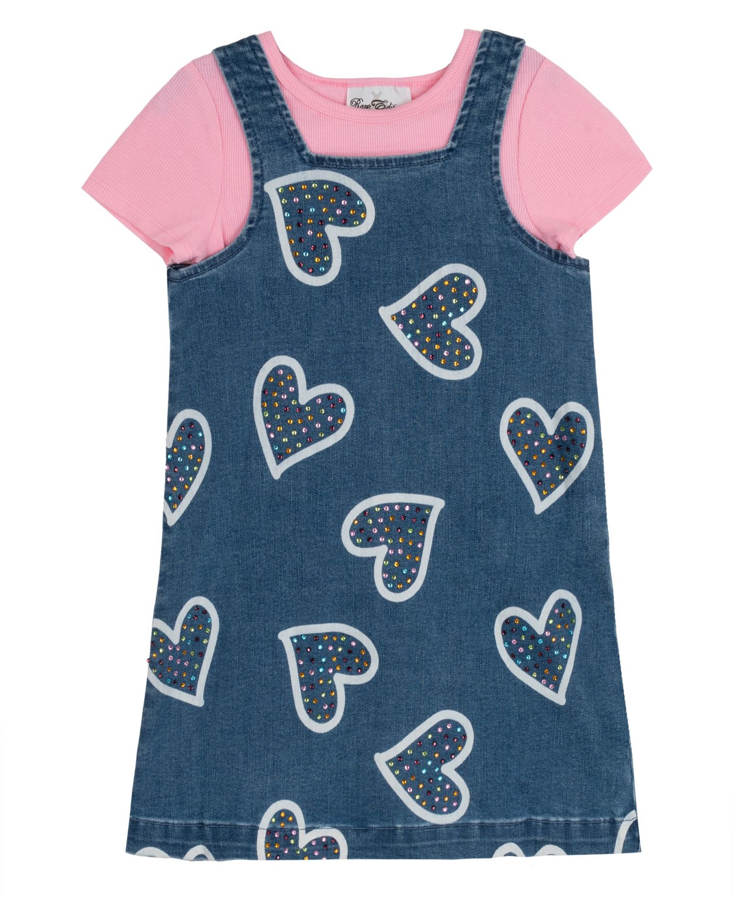 Rare Editions Girls' 2T-6X Short-Sleeve T-Shirt and Denim Jumper, 2-Piece Set, цвет: Синий — фото 4