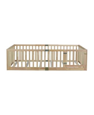  Floor Bed with High Fence Railings, with Door,6 Slats Included