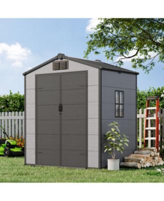 6X4 Feet Outdoor Storage Shed, Weather-Resistant Shed With Double Doors and Built-In Floor, Sloped Roof Outdoor Shed
