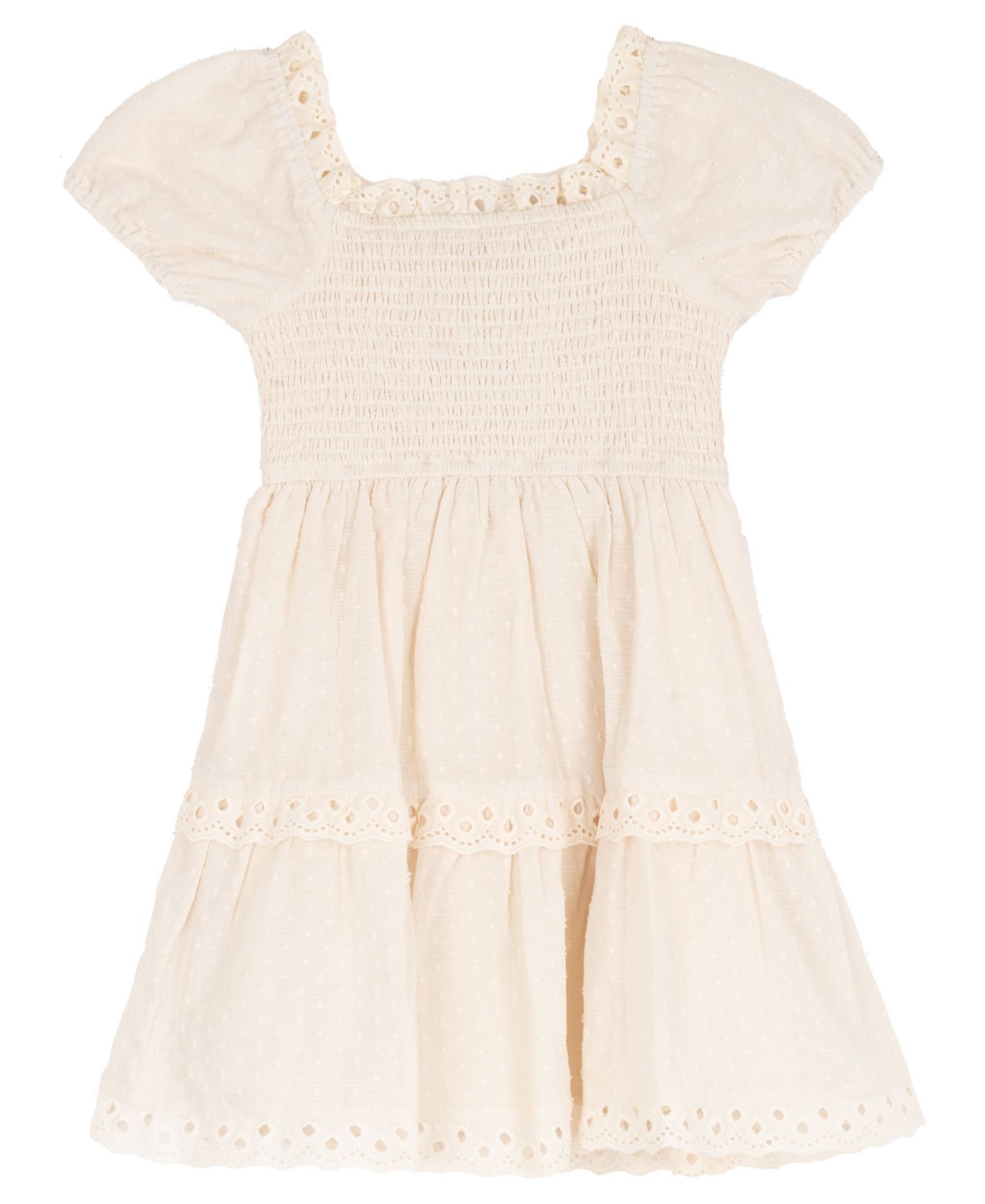 Комплект Rare Editions Suede Fringe Vest and Clip Dot Cotton Puff Sleeve Dress, 2-Piece Set для девочек, цвет: Слоновая кость — фото 6