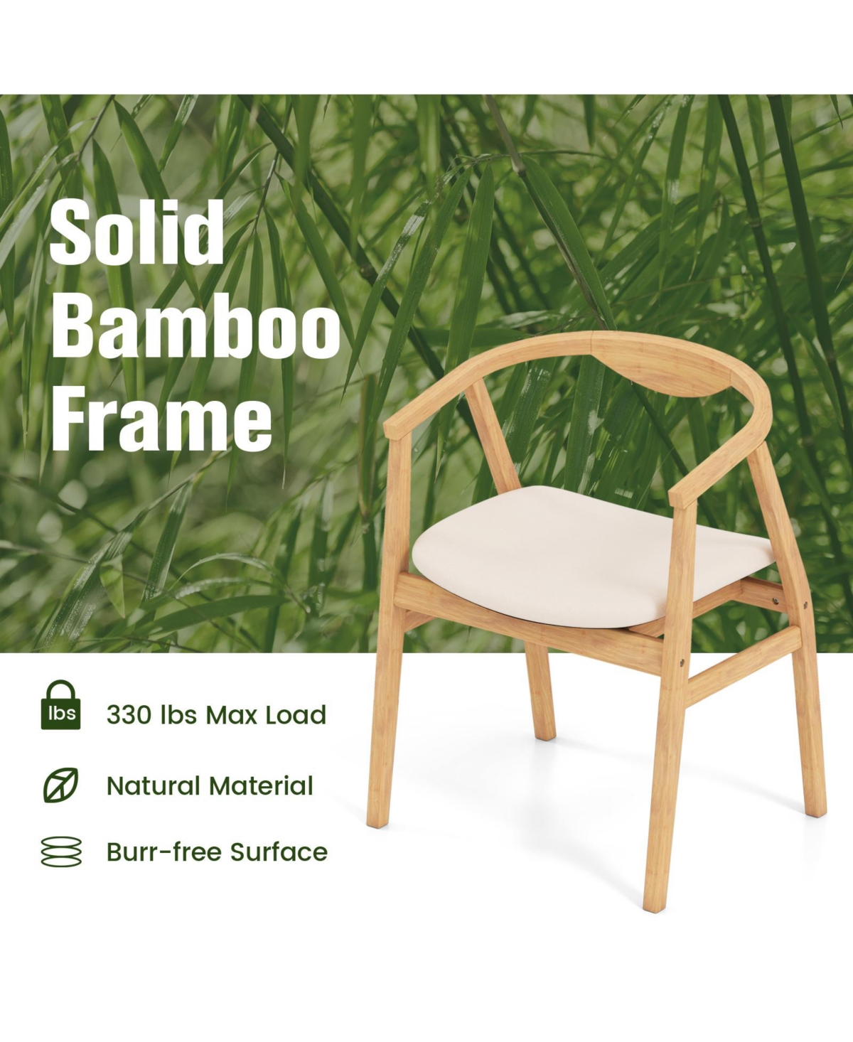 Gymax Leisure Bamboo Armchair Modern Accent Chair with Curved Back and Bamboo Structure