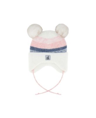 Toddler Girl 2-3 Years Winter Knit Hat with Ear Flaps and Pompoms