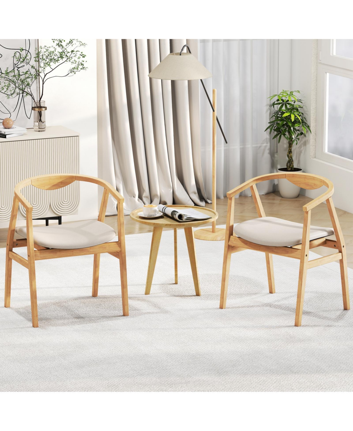 Gymax Set of 2 Leisure Bamboo Armchair Accent Chair With Curved Back and Bamboo Structure