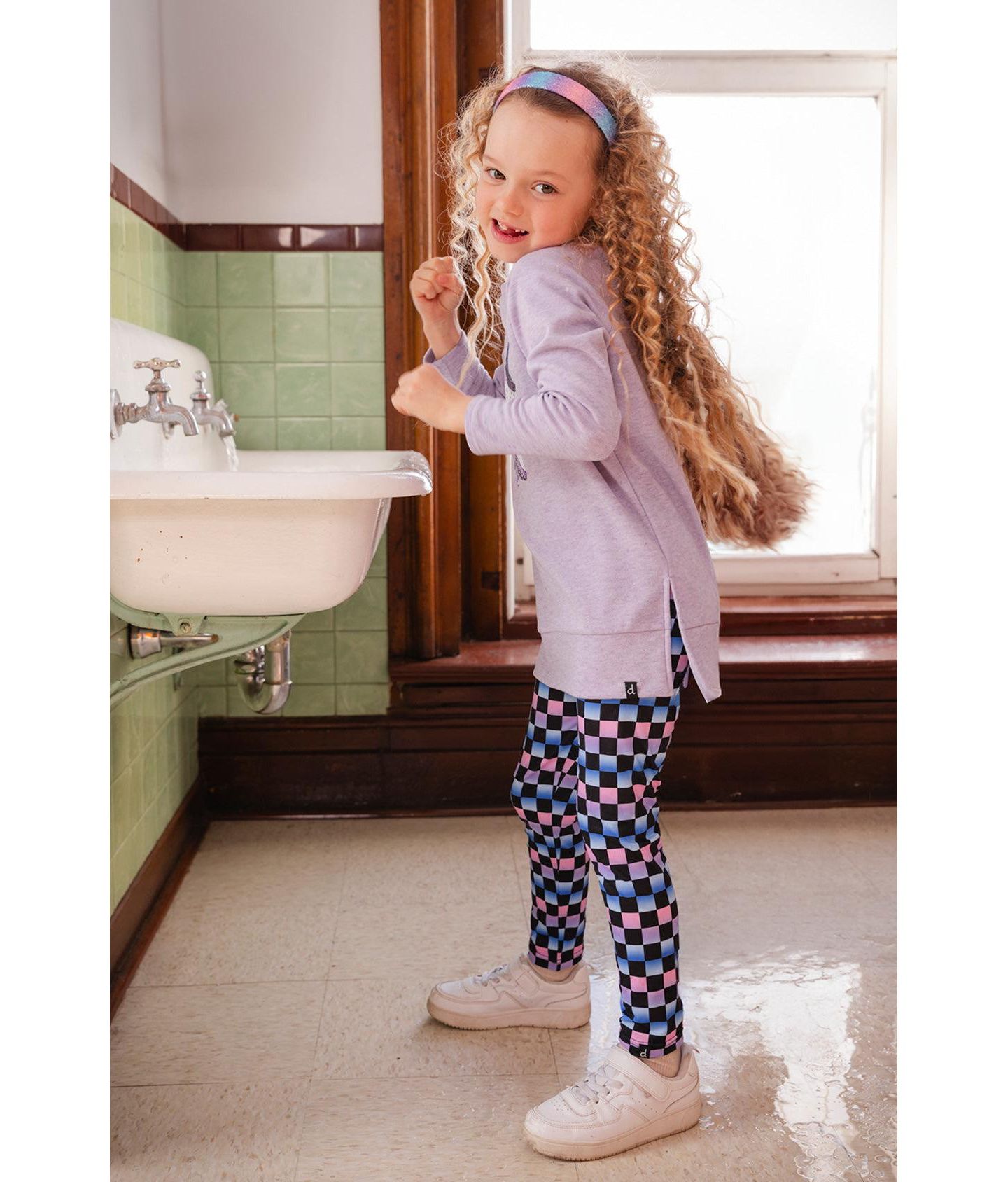 Леггинсы Deux par Deux Leggings Checkered Print для девочек, цвет: Чёрный с принтом — фото 2