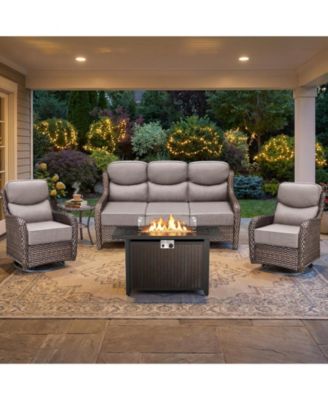 Luxury Patio Furniture Set with 6-inch Thick Cushion, Outdoor Furniture with Fire Pit Table, Swivel Chairs, Side Table, Sofa