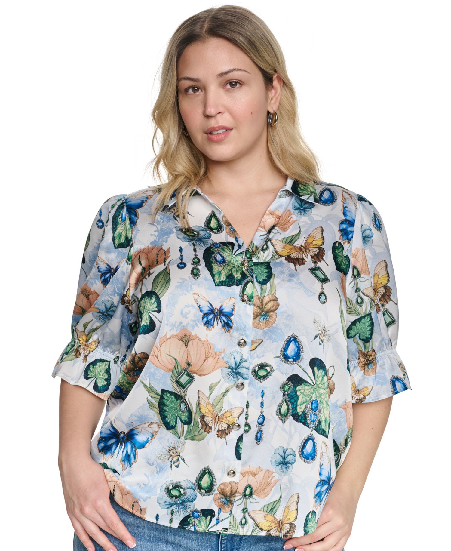 Plus Size Collared Button-Front Top