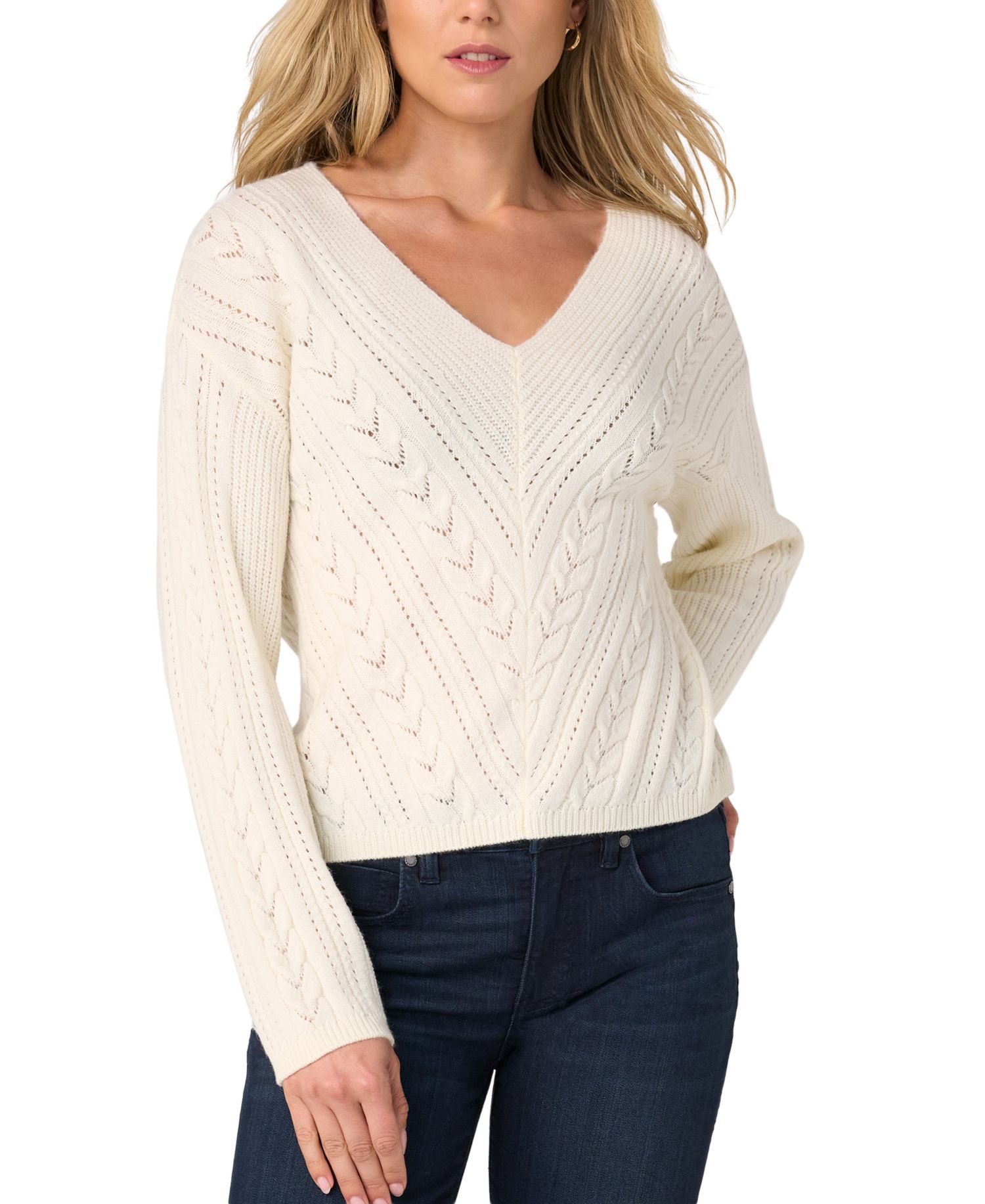 Women's Long-Sleeve V-Neck Drop Shoulder Sweater