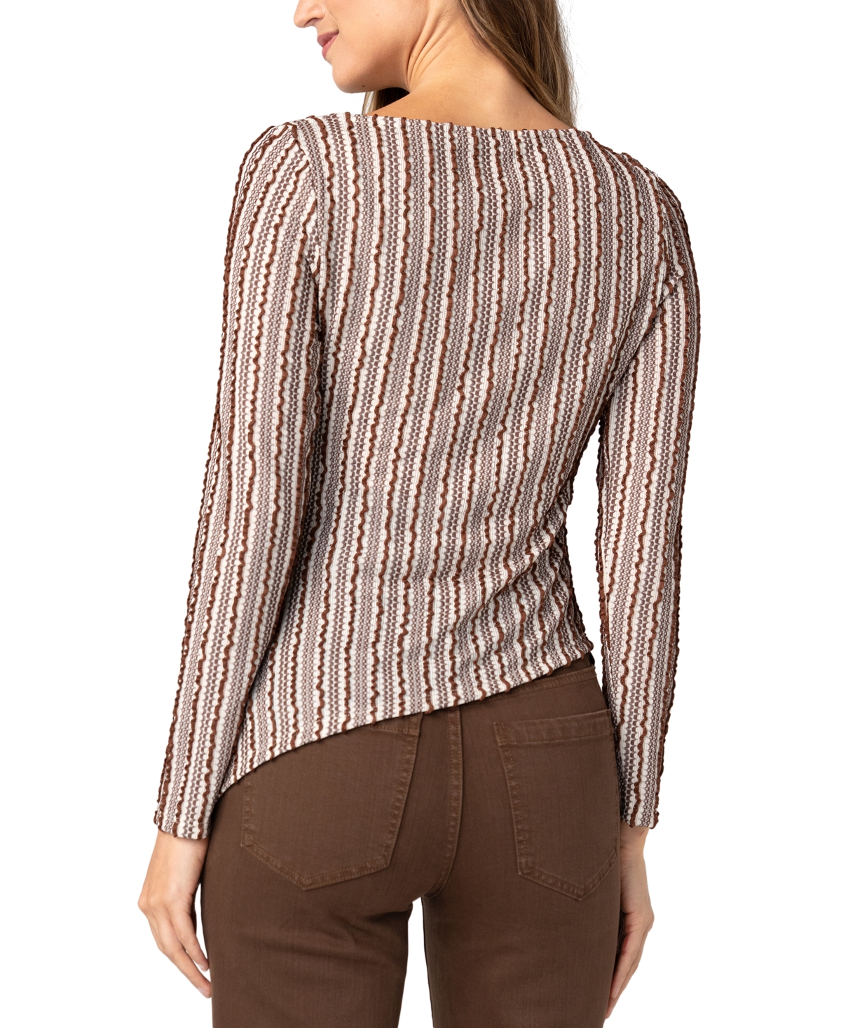Liverpool Los Angeles Women's Long-Sleeve Boat Neck Asymmetrical Hem Knit Top