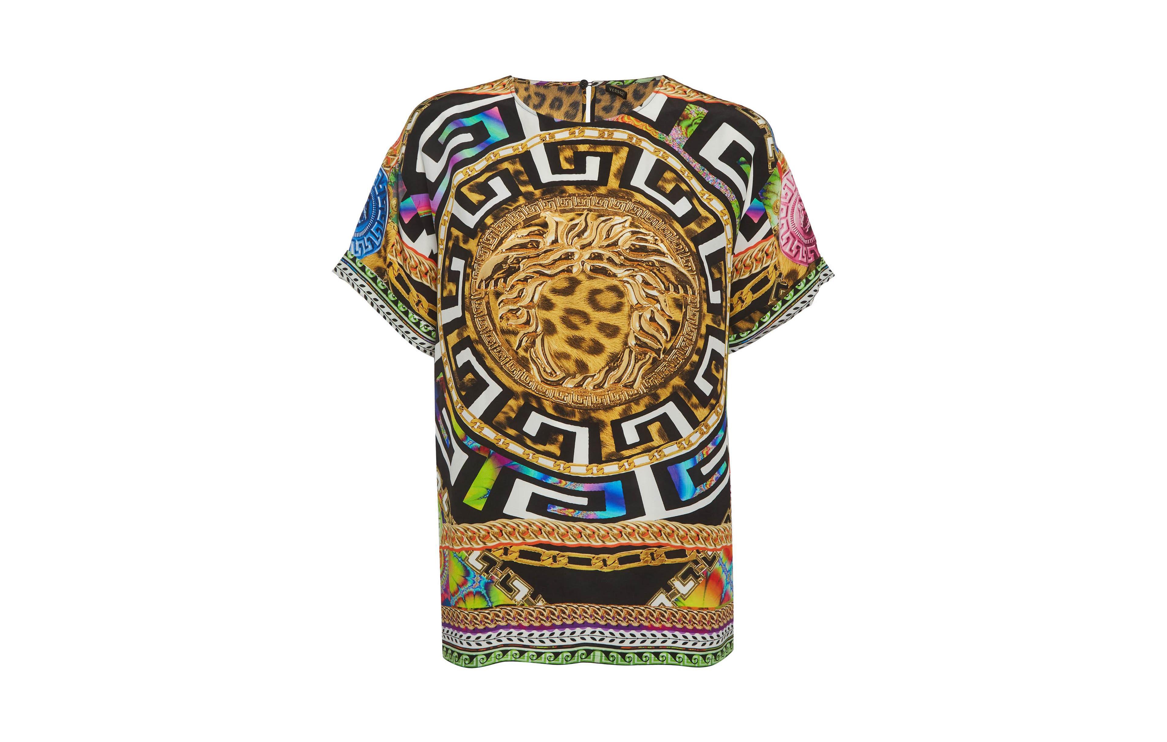 Pre-Owned Versace Women's Amplified Print Silk Tunic Top