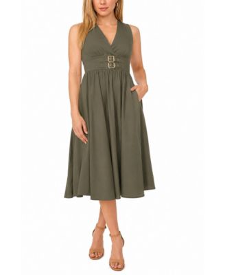 Petite Sleeveless Buckle-Waist Midi Dress