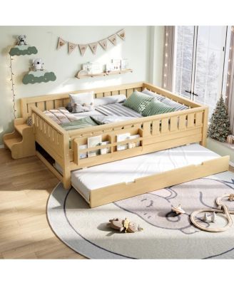 Loft Bed with Bookshelves Staircase Safety Rails and Trundle