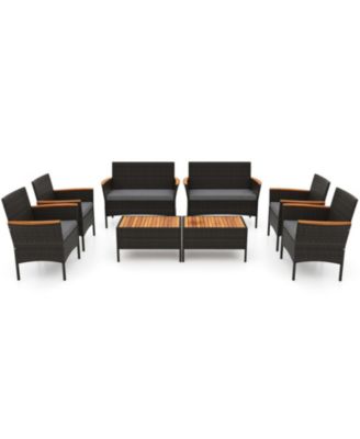 Patio Wicker Sofa Set with 4 Rattan Chairs 2 Loveseats and 2 Tables