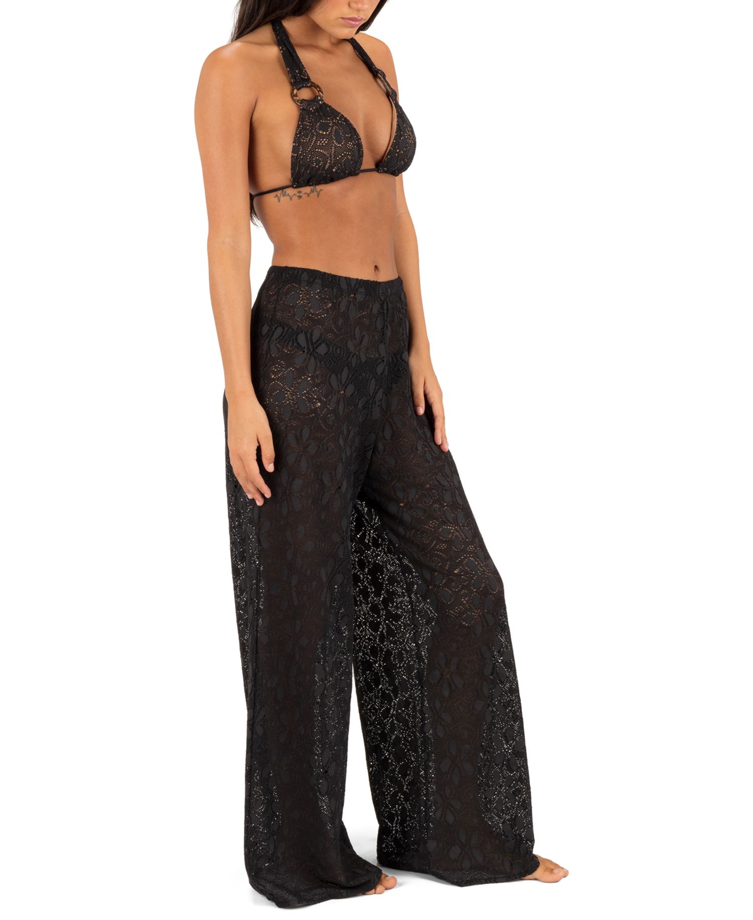 Women's Pull-On Flower Crochet Beach Cover-Up Pants