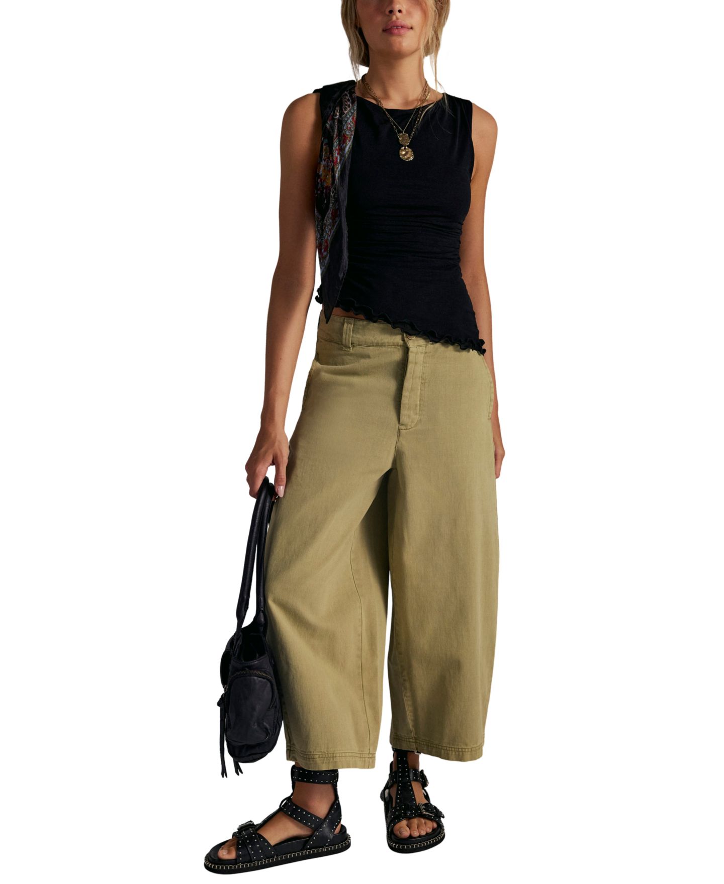 Женские брюки Free People We The Free Laydown High-Rise Barrel-Leg Chino Cotton, цвет: Aloe — фото 2