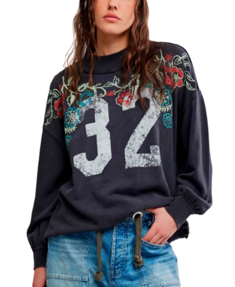 Женская толстовка Free People Cotton Slouchy Mock-Neck, цвет: Потёртый чёрный комбинированный