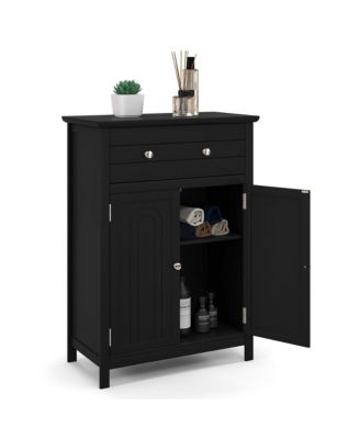 Bathroom Floor Cabinet Wooden Storage Organizer with Drawer and Doors