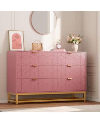 Dresser for Bedroom, Modern 6 Drawer Double Dresser with Handles, Long Storage Organizer for TV Stand & Closet