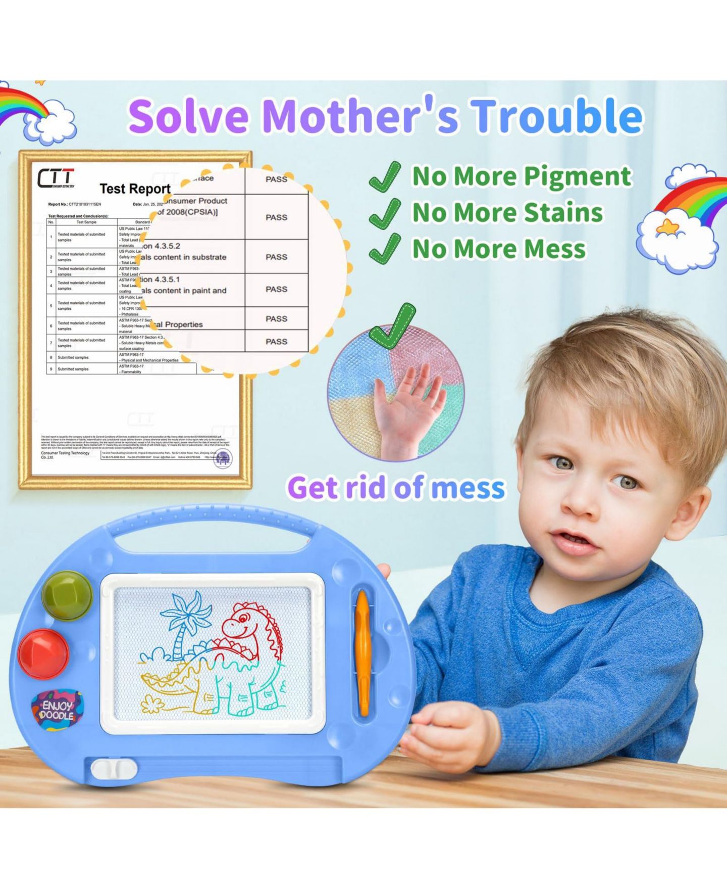Детская игрушка GNUADZ Toddler Erasable Doodle Drawing Learning Toy Gift, цвет: Синий — фото 2