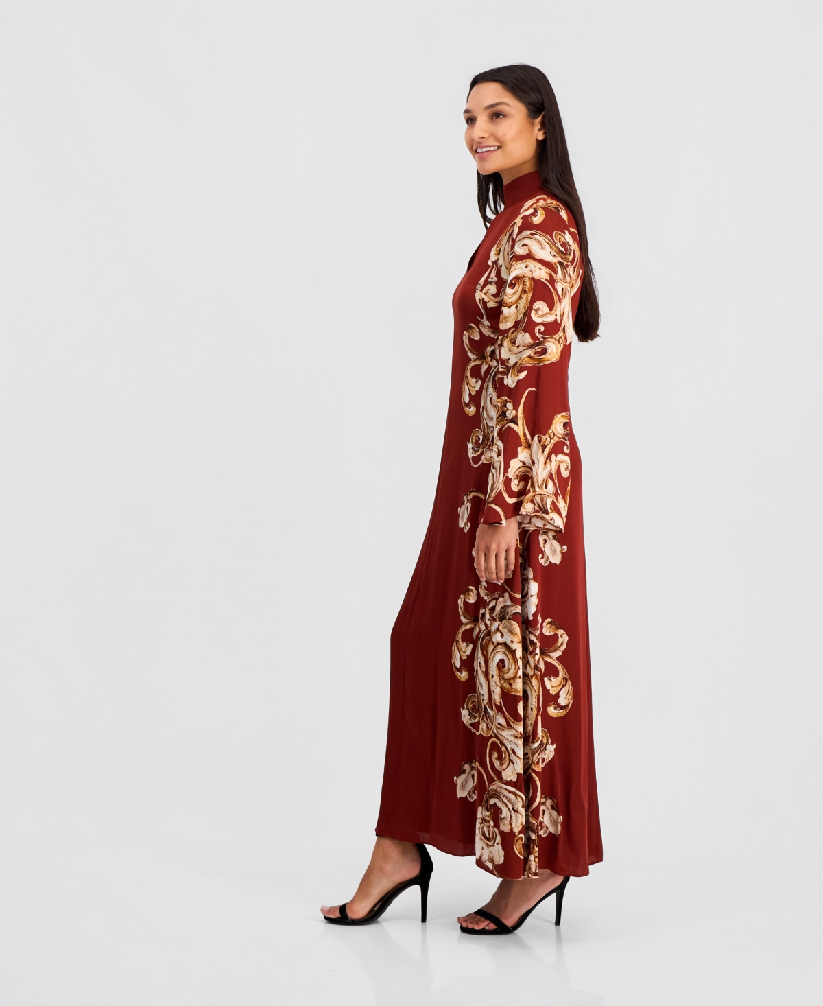 Elie Tahari Women's Analeia Mock-Neck A-Line Long-Sleeve Silk-Blend Maxi Dress