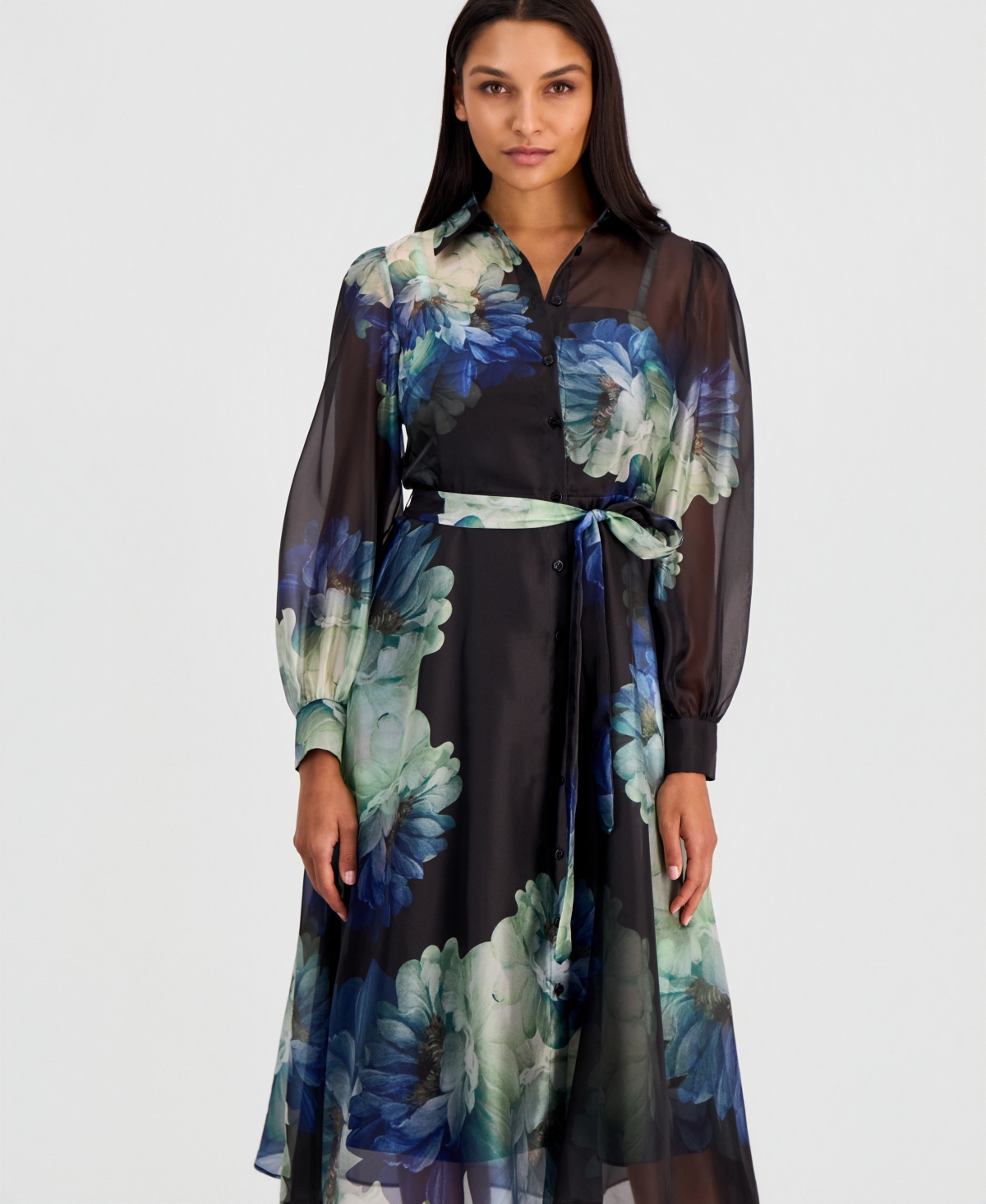 Elie Tahari Women's Romy Floral-Print Midi Long-Sleeve Dress