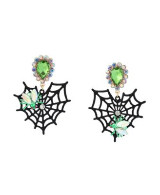 Faux-Stone Halloween Spiderweb Heart Drop Earrings