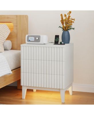19.7" Wide 3-Drawer Nightstand with Charging Station and Motion Sensor LED Light