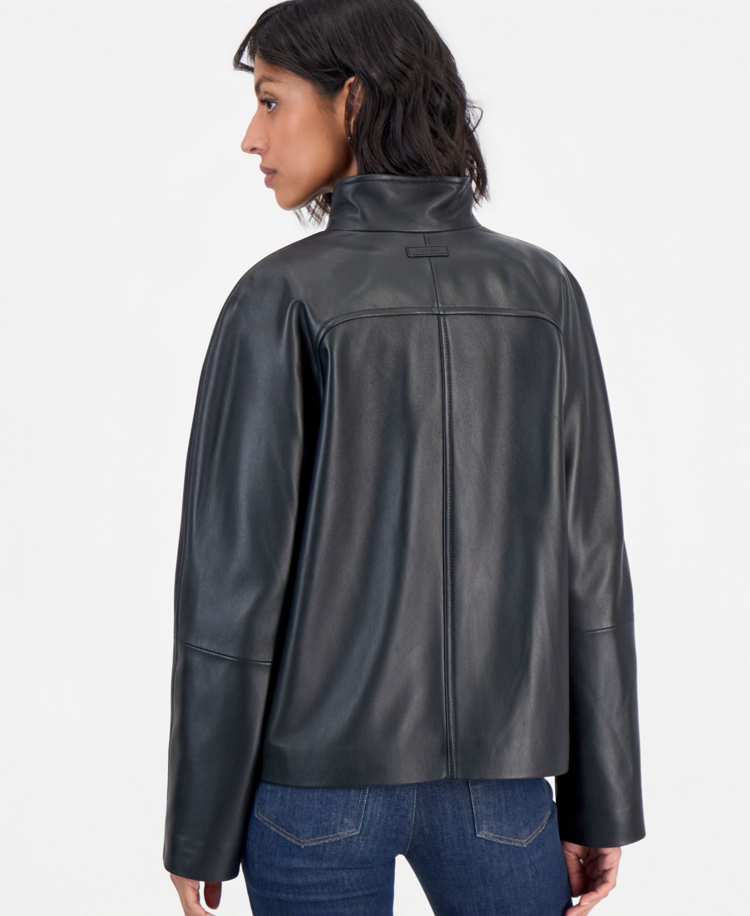 Women's Leather Stand-Collar Zip-Up Jacket