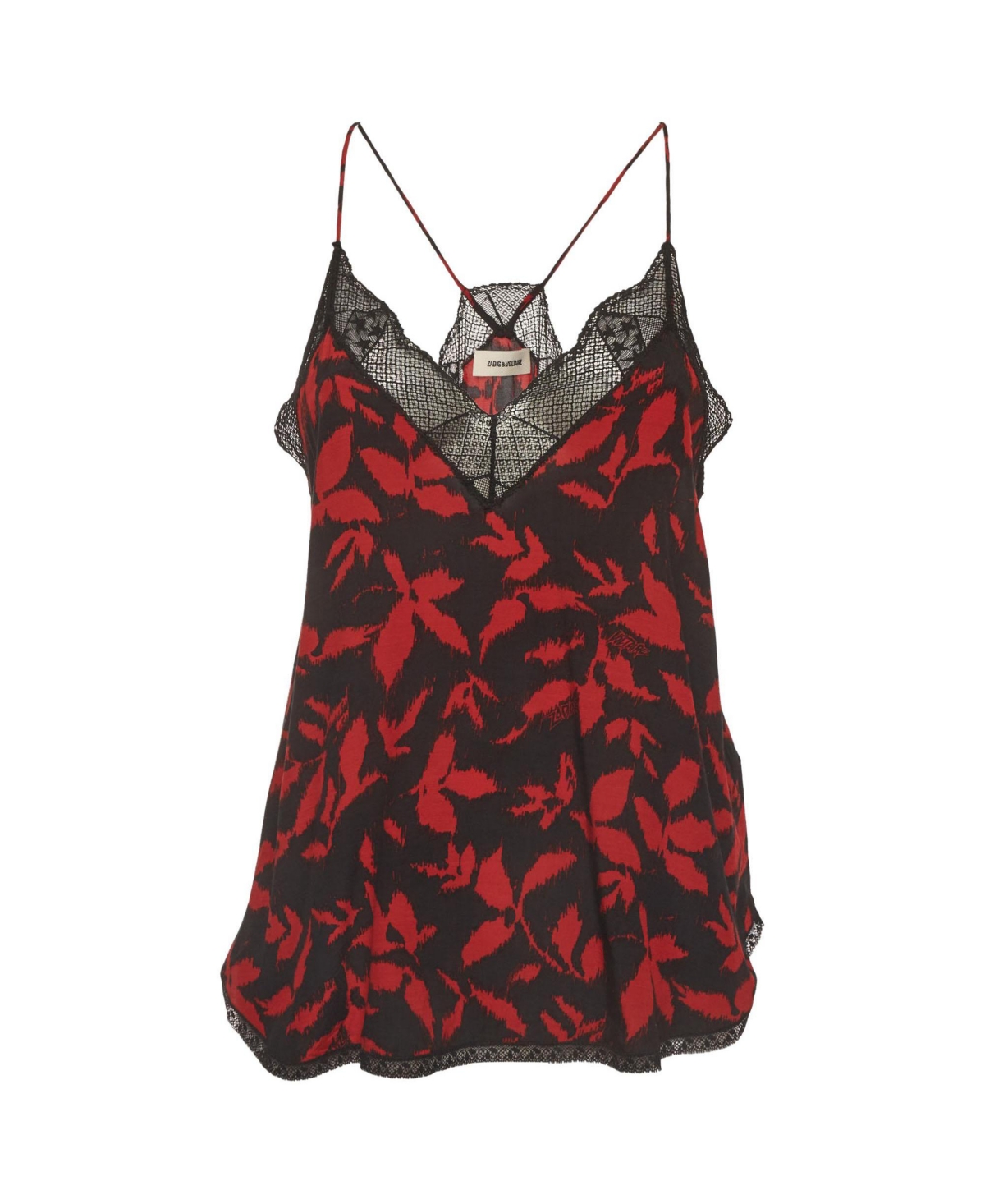 Pre-Owned Zadig & Voltaire Women's Christy Ikat Print Lace-Trim Cami Top - Black