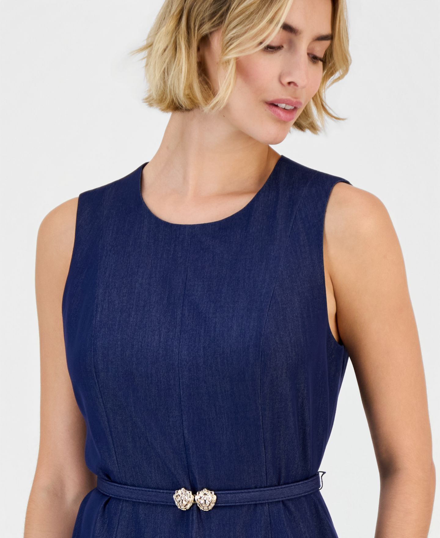 Женское платье Anne Klein Seamed Drop Waist A-Line Midi Denim, цвет: Искусственный — фото 4