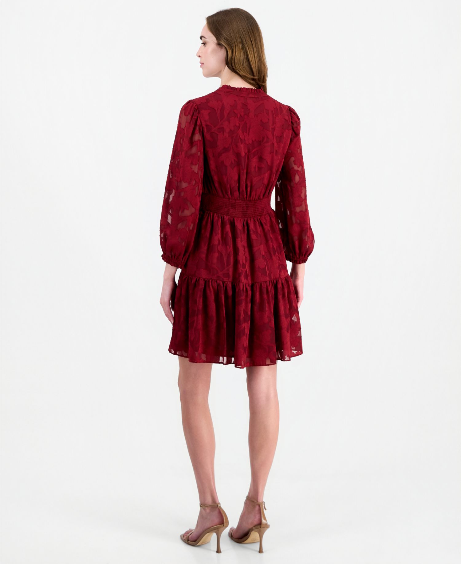 Women's V-Neck Long-Sleeve Tiered Ruffle Dress