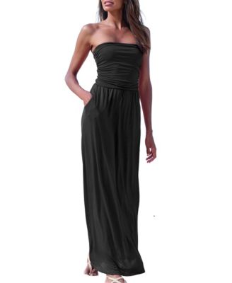 Women's Viscose Printed Strapless Column Bandeau Maxi Dress