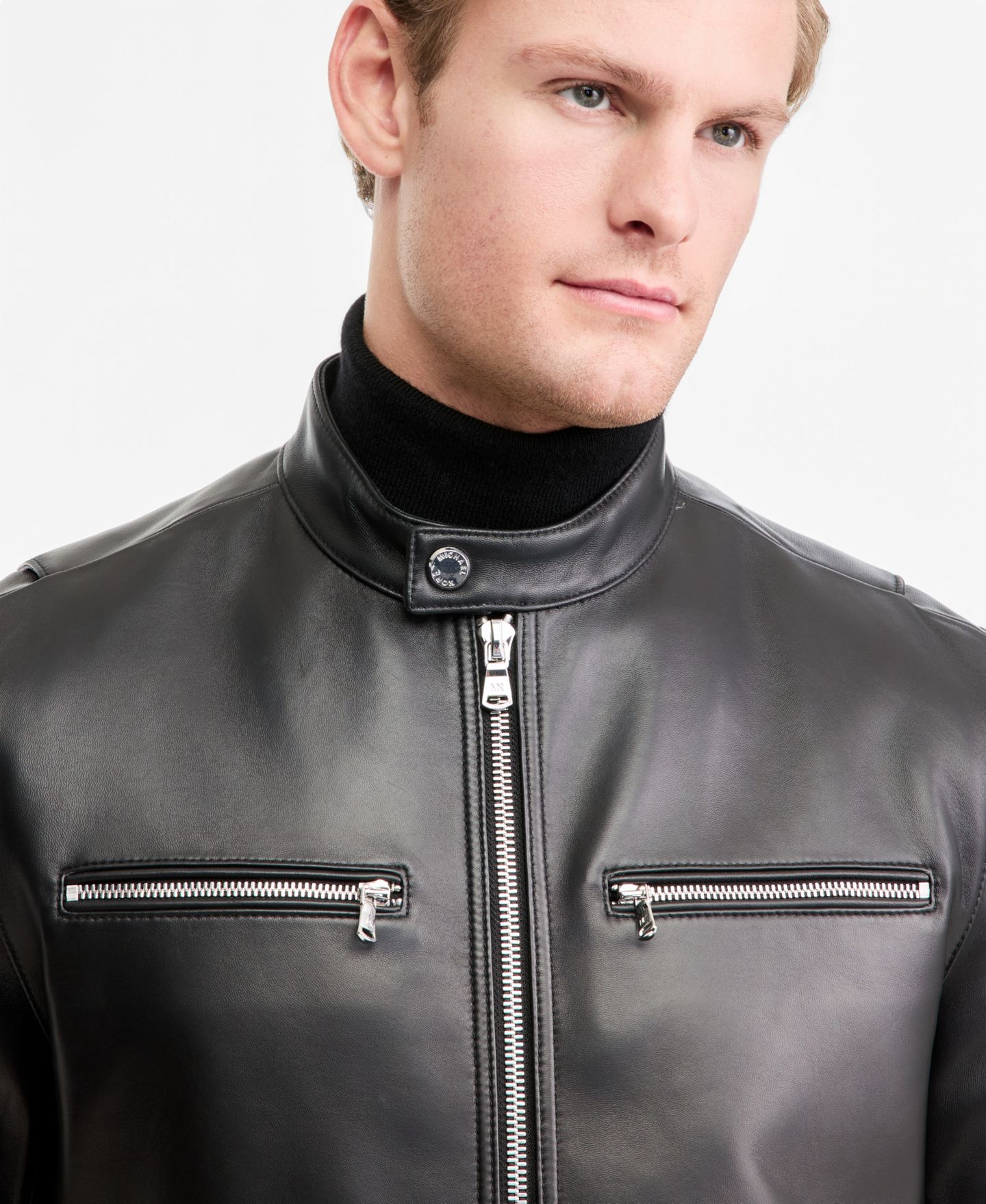 Мужская куртка Michael Kors Genuine Leather Double-Zip Moto, цвет: Чёрный — фото 3