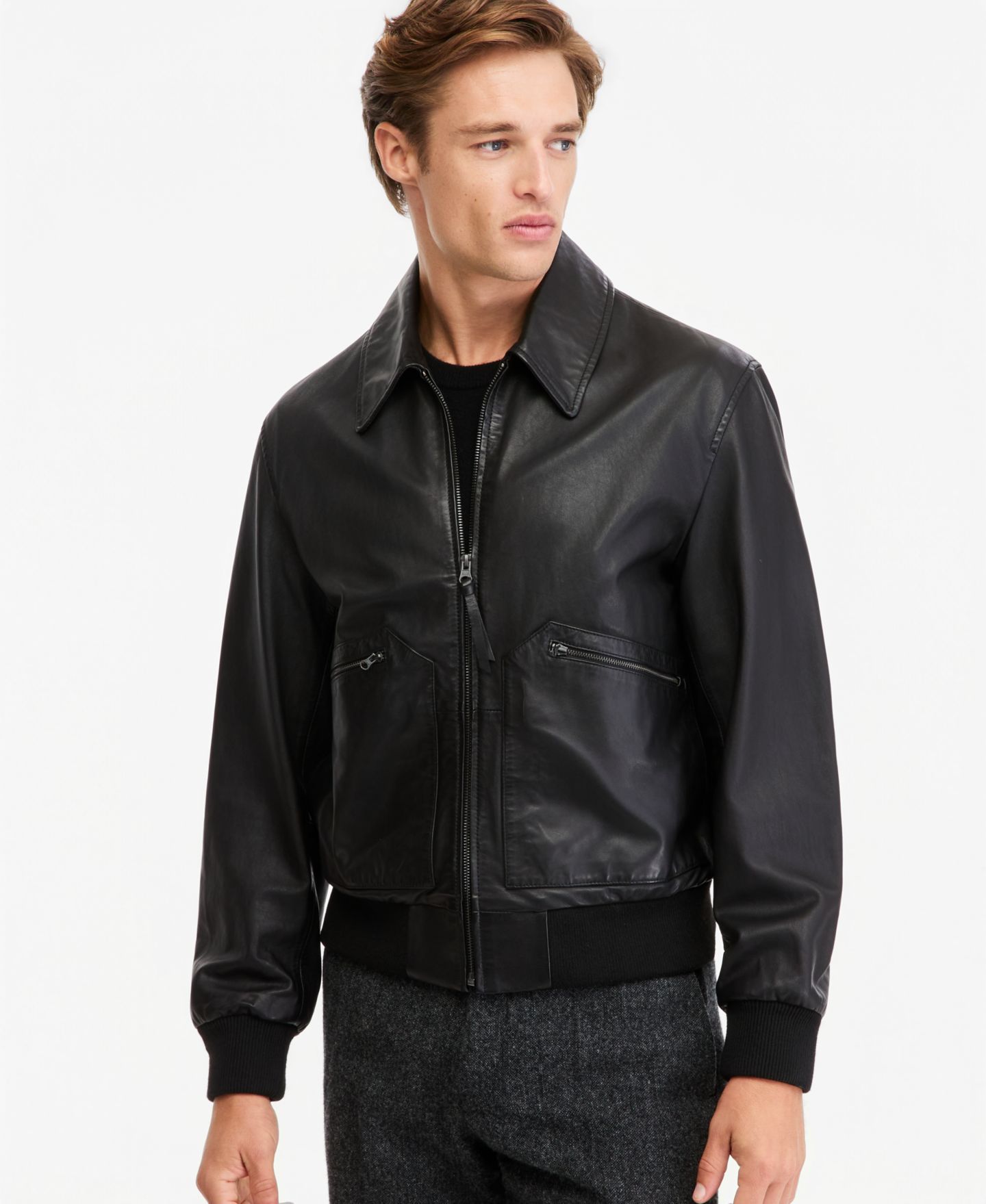 Мужская куртка Ted by Ted Baker Teddy Genuine Leather Bomber, цвет: Чёрный — фото 2