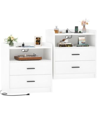 Nightstand with Charging Station, Sofa Side Table with Drawers