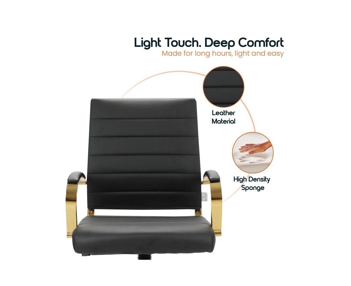 LeisureMod (Set of ) Benmar Modern Leather Office Desk Chair with Gold Frame Finish and Swivel Home