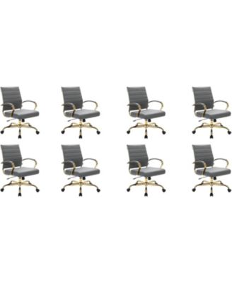 (Set of 8) Benmar Modern Leather Office Desk Chair with Gold Frame Finish and Swivel Home Office