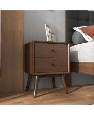23.6" Width Assembled Mid Century Nightstand 2-Drawer Solid Wood
