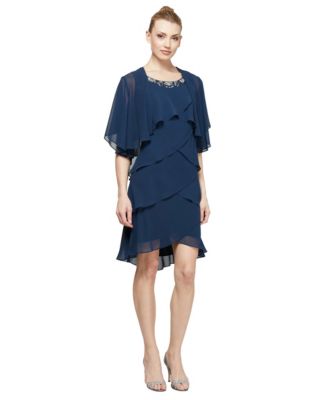 Embellished Tiered Chiffon Dress & Capelet