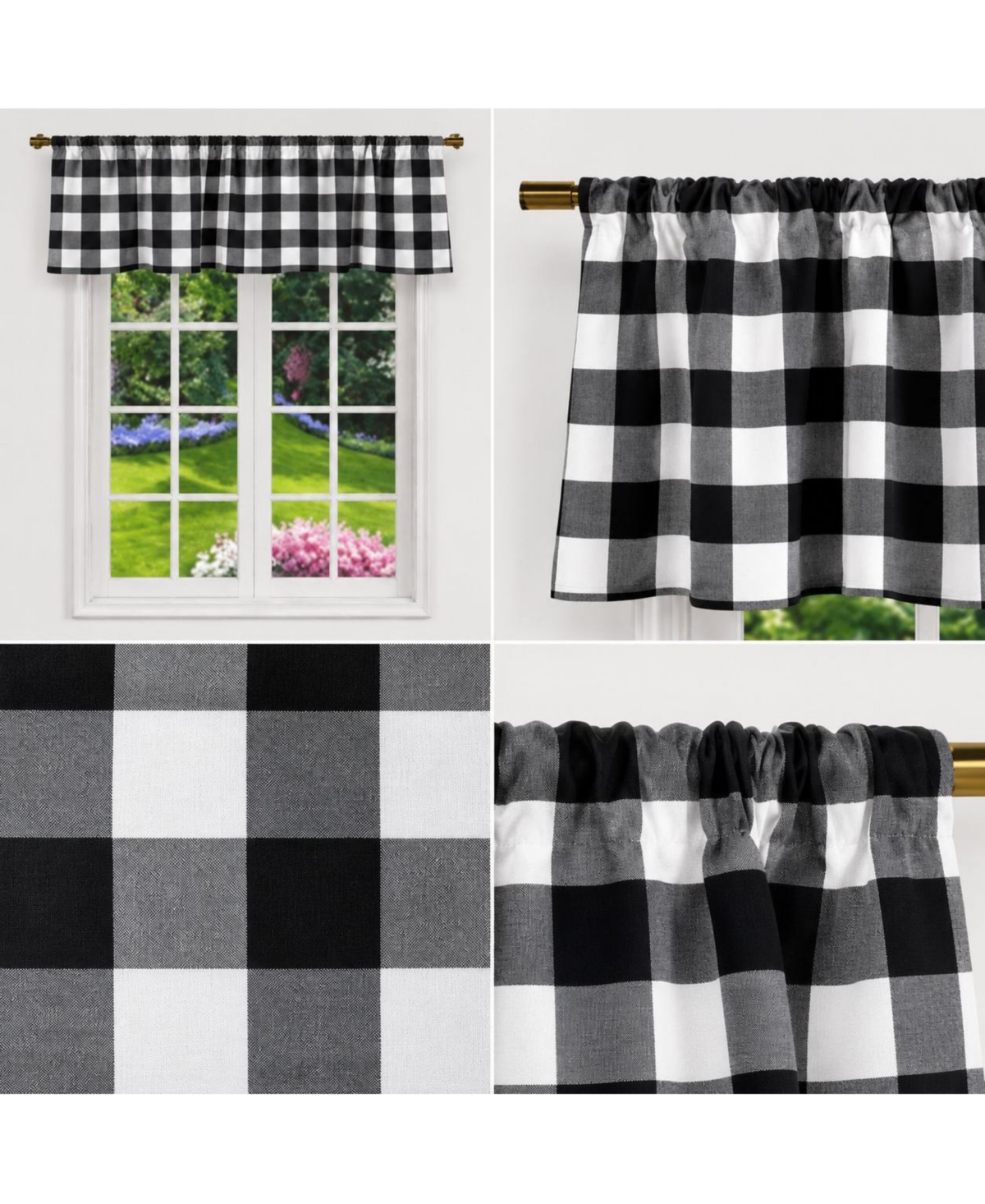 Kate Aurora Country Farmhouse Buffalo Check Plaid Window Valance
