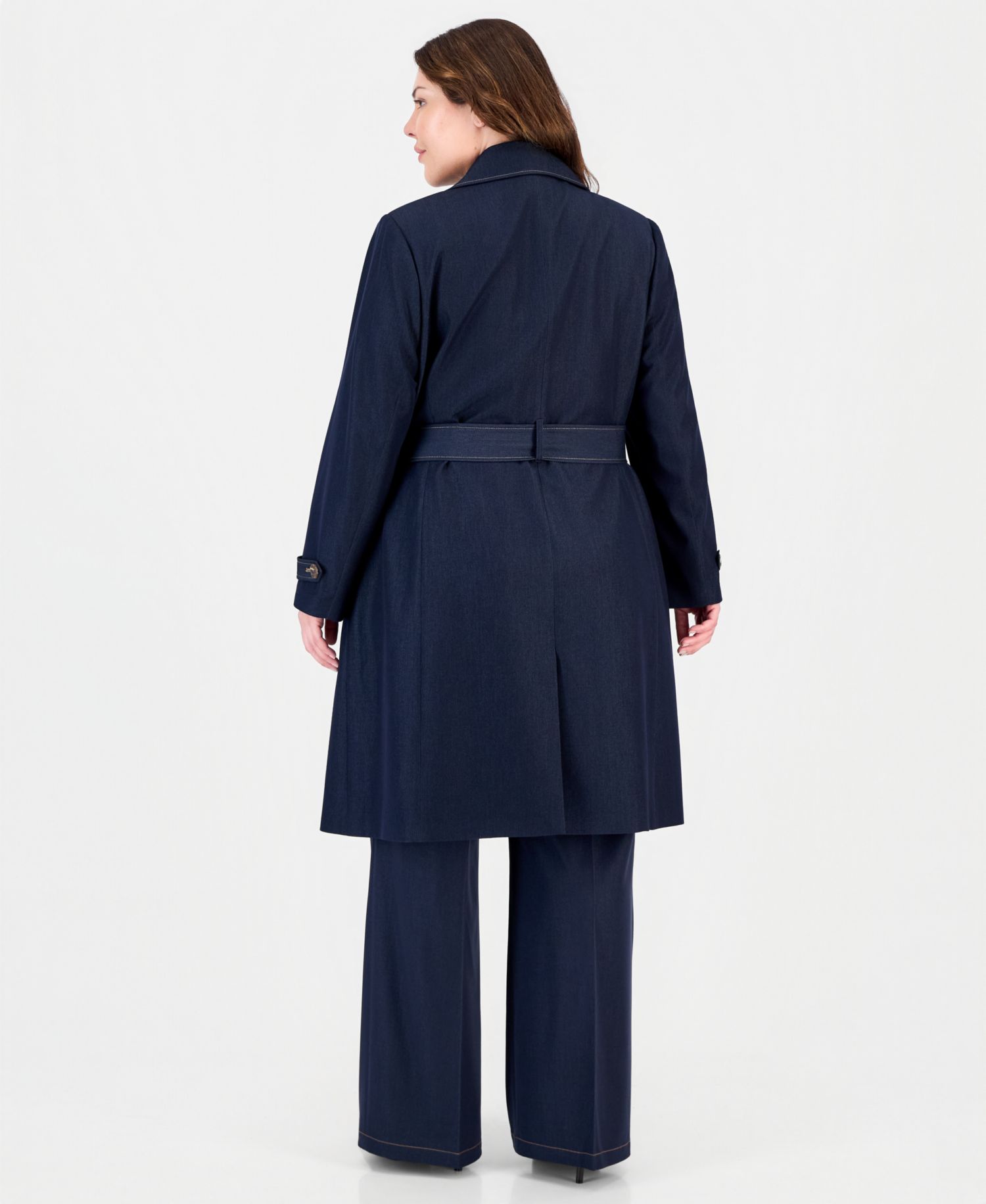 Plus Size Denim Double-Breasted Long Trench