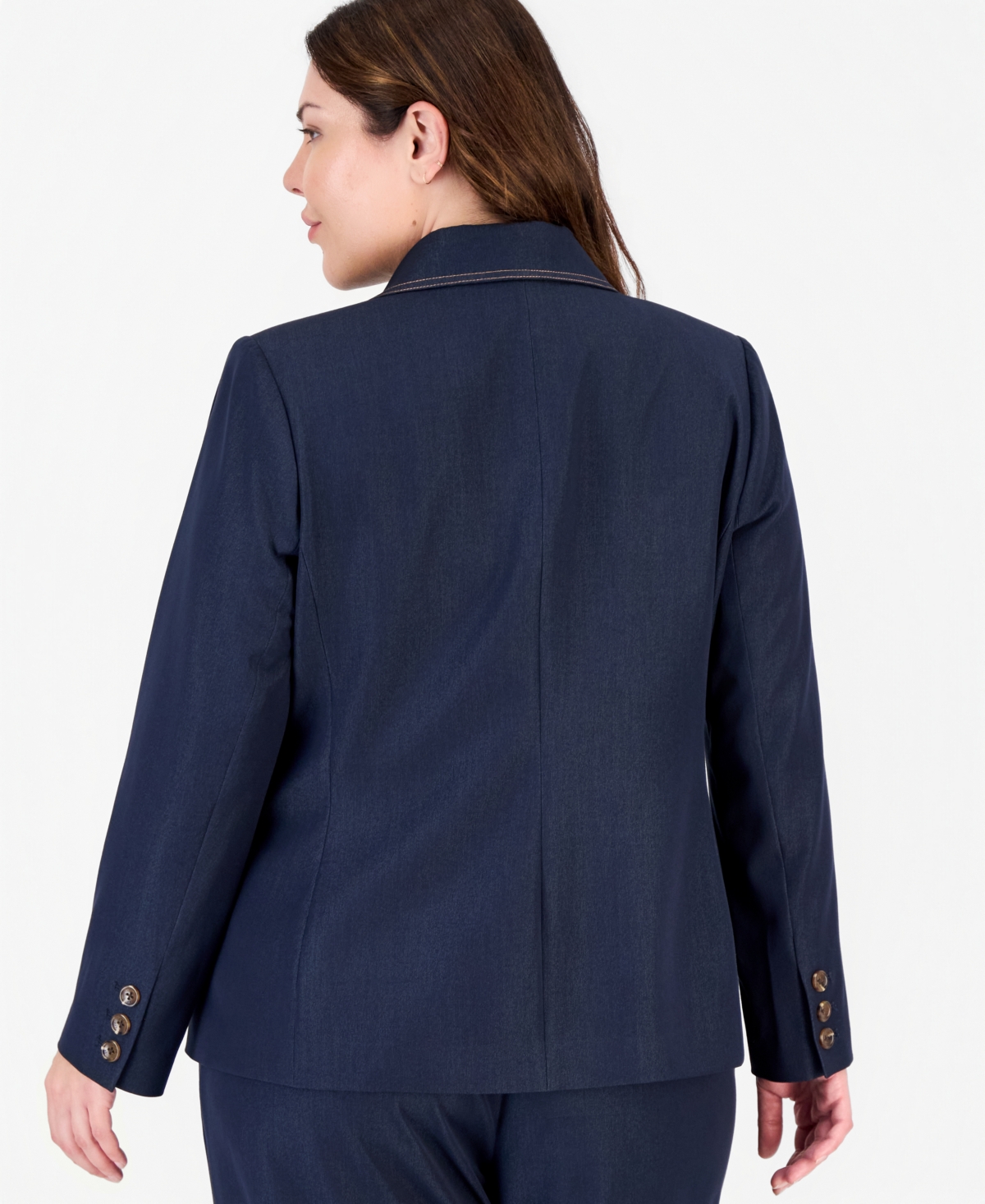 Tahari Plus Size Denim One-Button Blazer