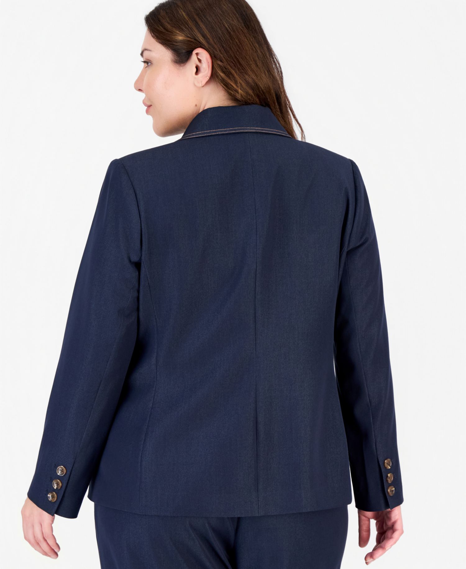 Plus Size Denim One-Button Blazer