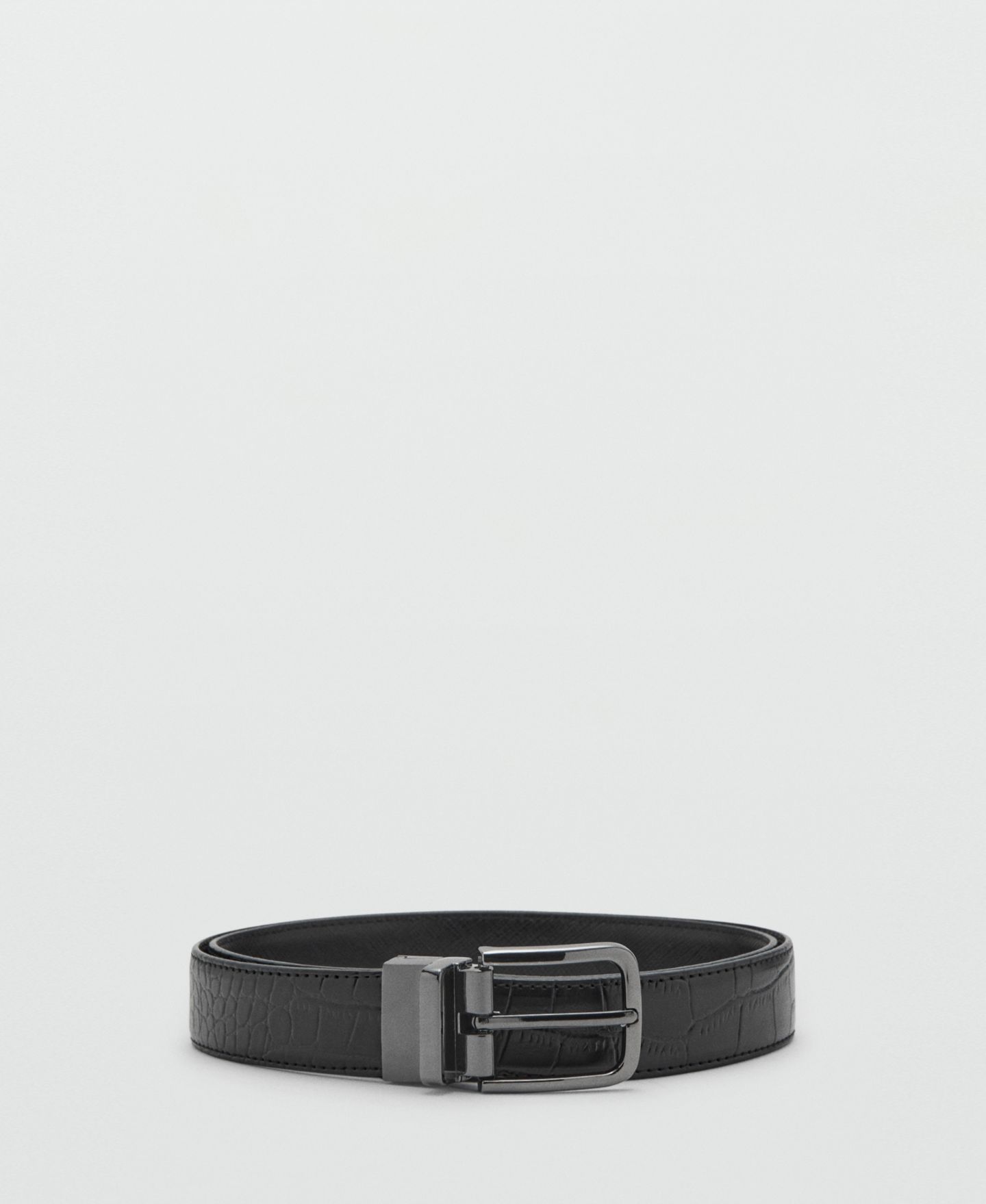 Мужской ремень MANGO Croc-Effect Leather Belt, цвет: Чёрный — фото 1
