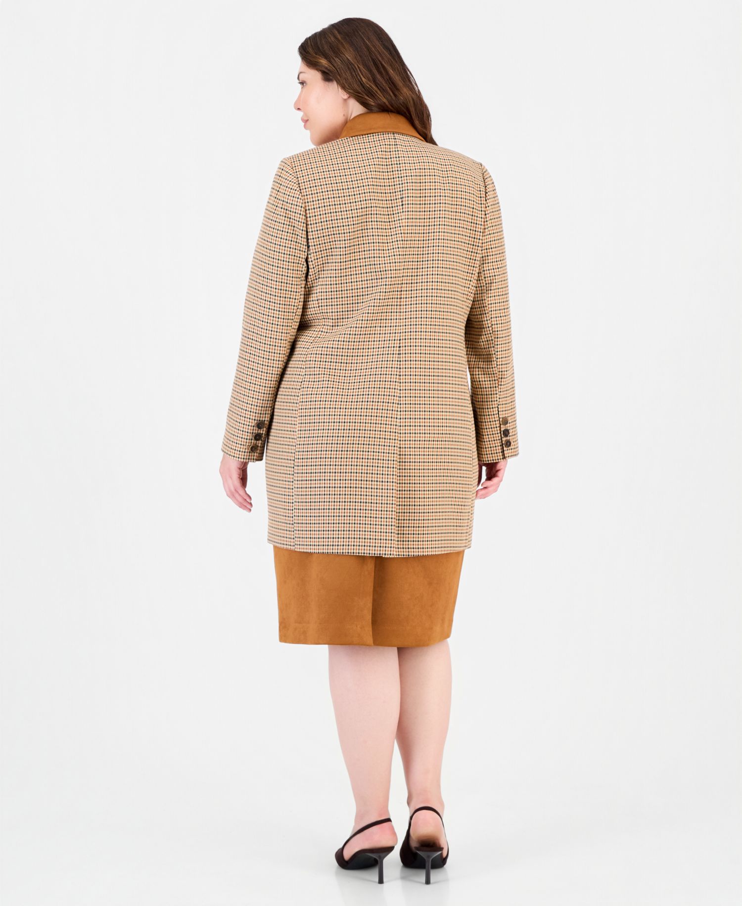 Plus Size Plaid Long-Sleeve Blazer